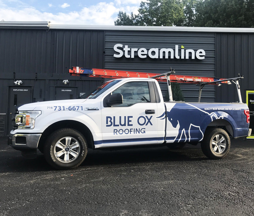 Blue Ox Roofing vehicle graphic kit