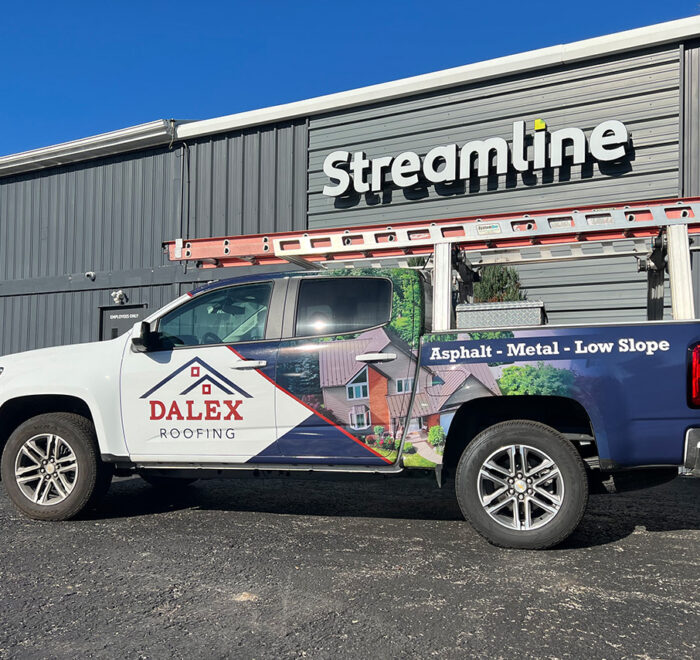 Dalex Roofing truck wrap