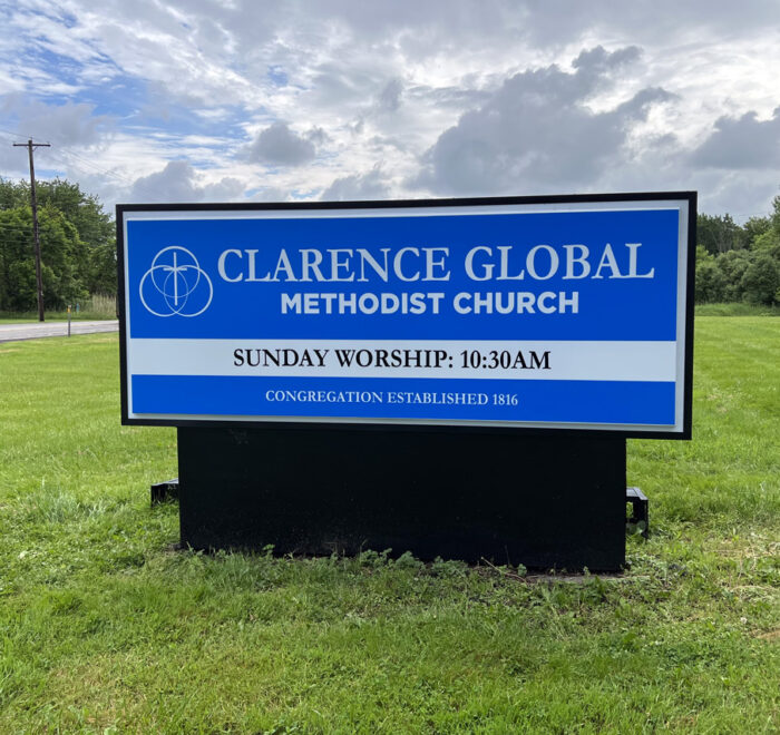 Clarence Global Methodist Church exterior sign